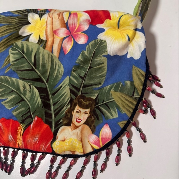 Handmade Hawaiian Aloha Pinup Girl Floral Purse Vintage Beaded Shoulder Bag - Picture 11 of 16